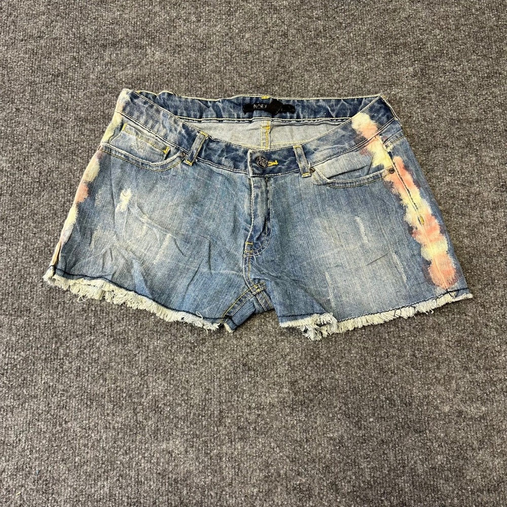 Inside Denim Shorts Womens Size 38 Tie Dye Stripe Raw Hem Distressed Low Rise